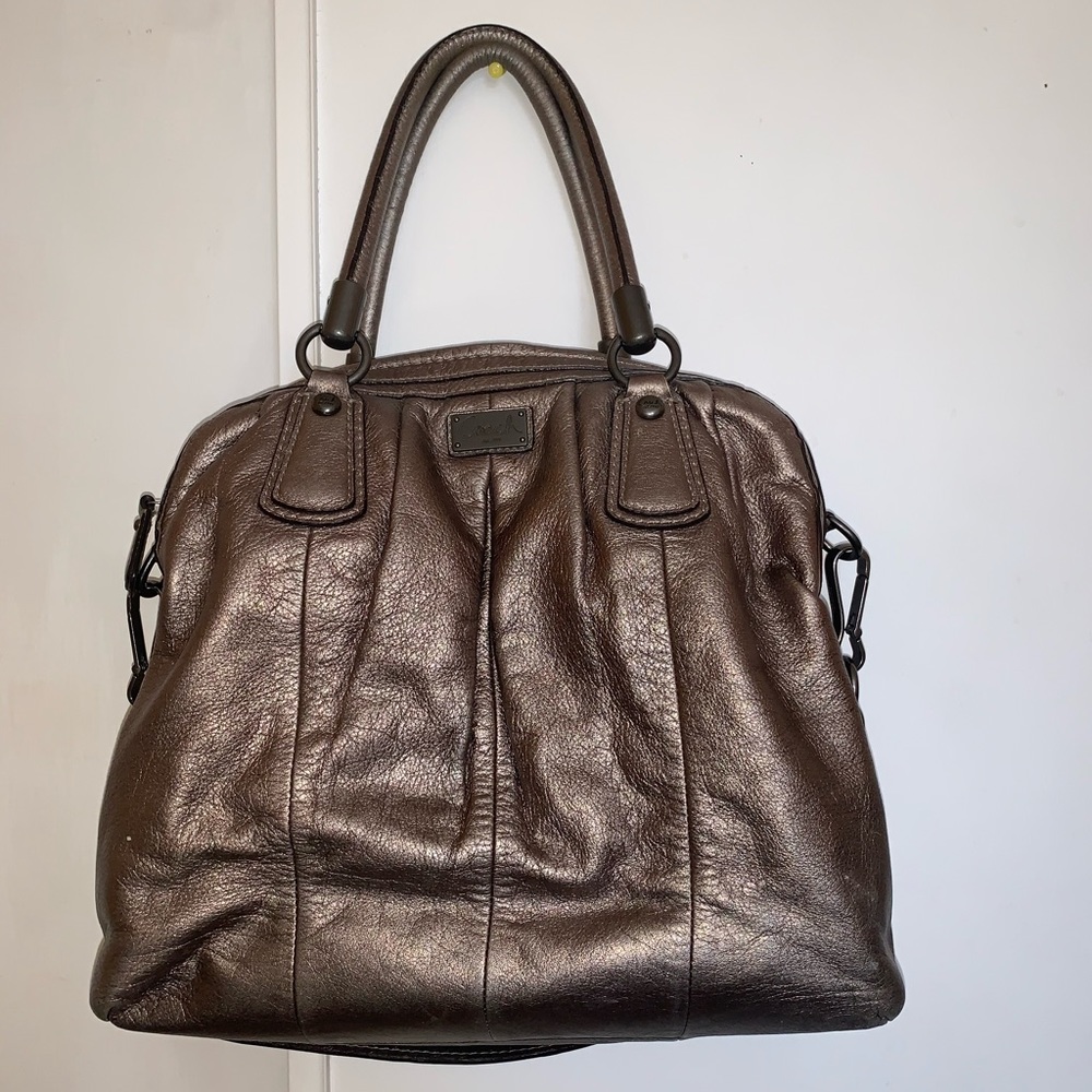Metallic silver Coach purse